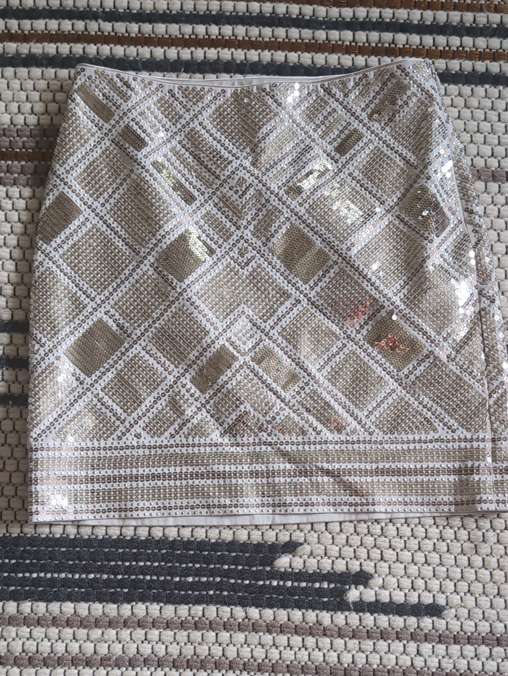 Sequin Geometric Mini Skirt - Silver/Champagne